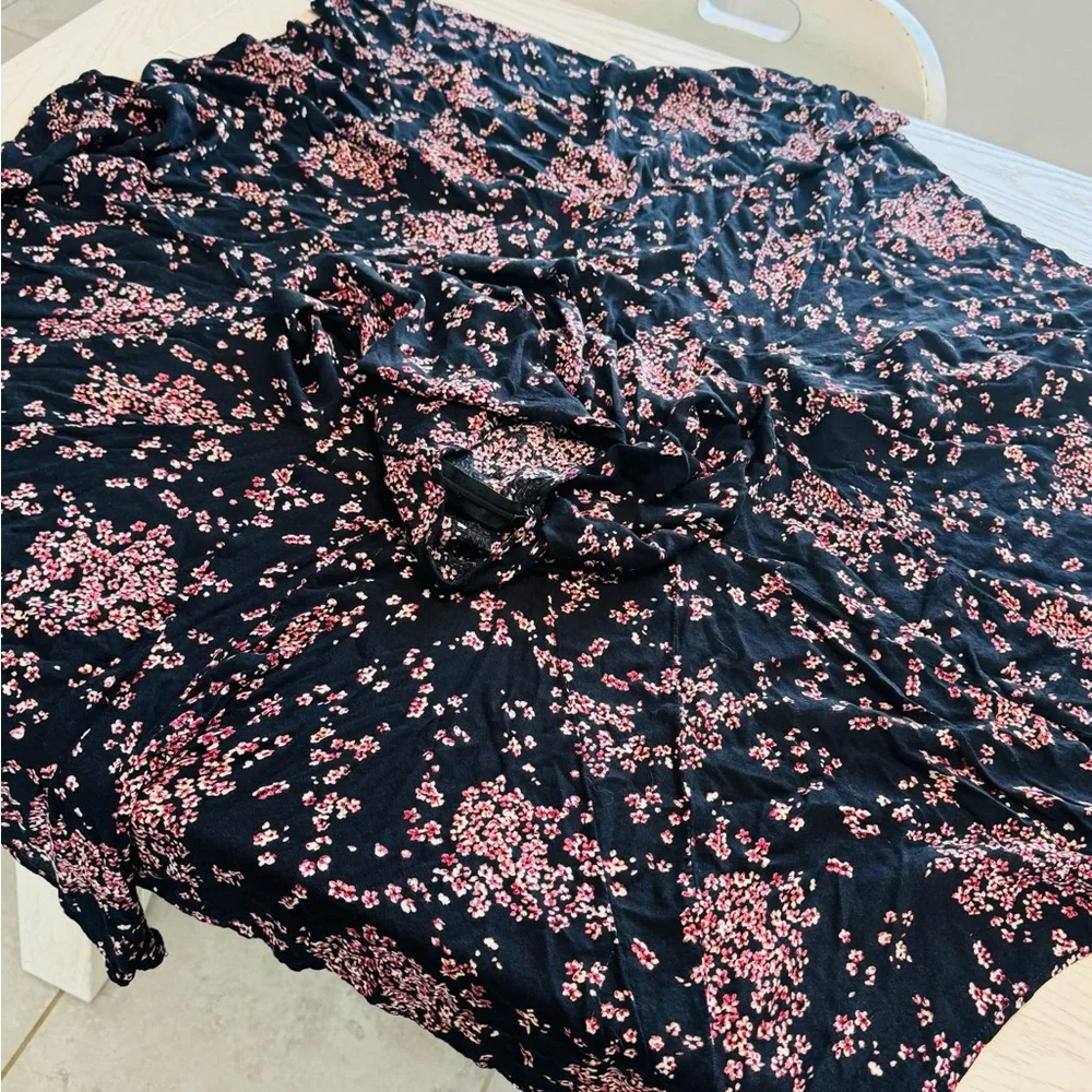Free People Asymmetrical Floral Skirt in Black and Pink